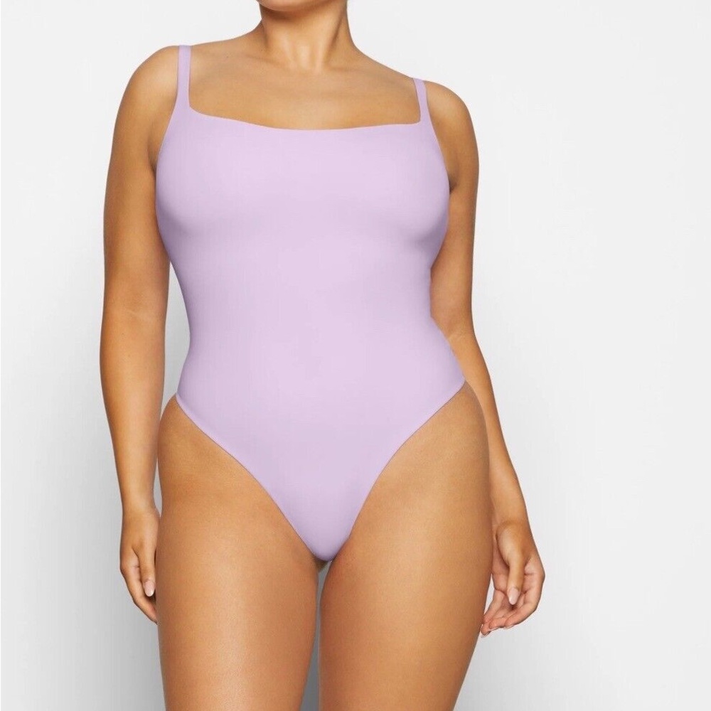 Skims fits everybody square neck thong bodysuit in sugar plum